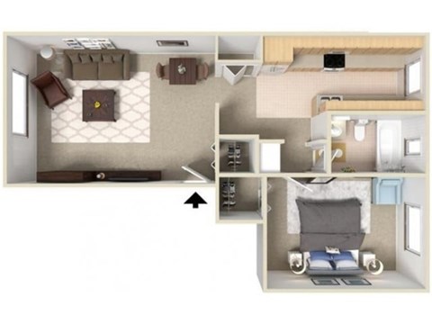 Floor plan for 1 bed, 1 bath, 515 sqft
