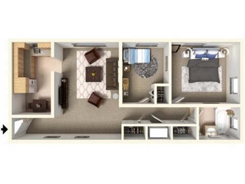 Floor plan for 2 beds, 1 bath, 625 sqft