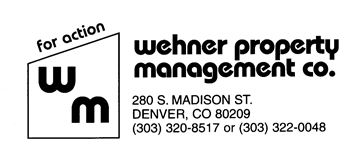 Denver apartment for rent - A black and white image of a company logo and information for Wehner Property Management Co.
