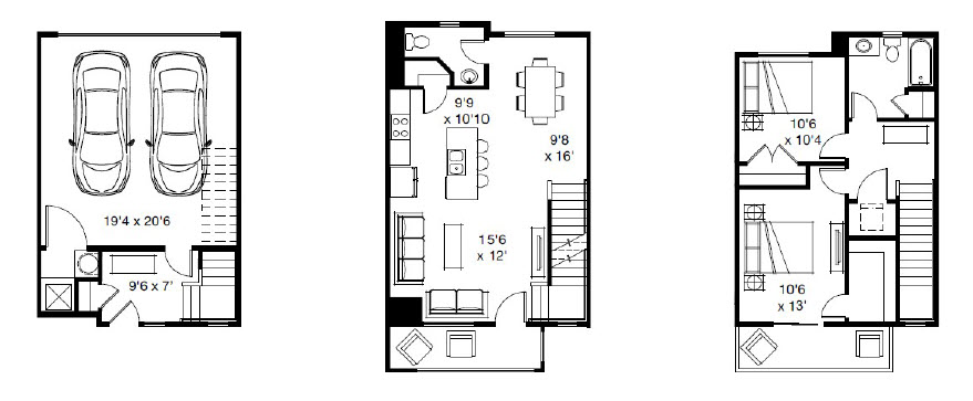 Floor plan for 2 beds, 1.5 baths, 1235 sqft