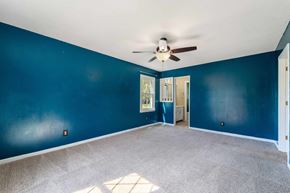 Jacksonville house for rent - A room with blue walls and a ceiling fan.
