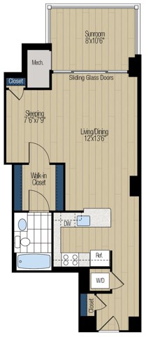 Floor plan for studio, 1 bath, 752 sqft