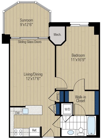 Floor plan for 1 bed, 1 bath, 816 sqft