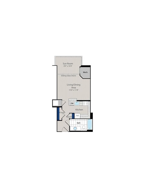 Floor plan for studio, 1 bath, 548 sqft