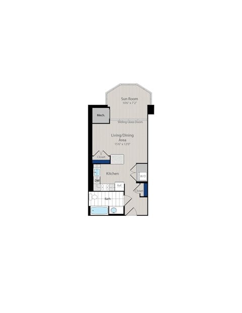 Floor plan for studio, 1 bath, 561 sqft