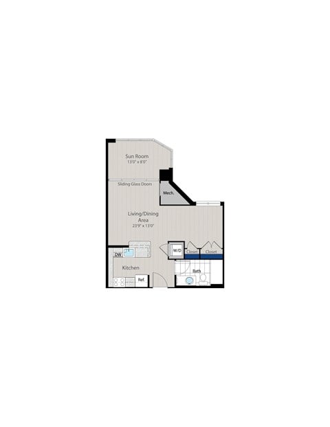 Floor plan for studio, 1 bath, 610 sqft