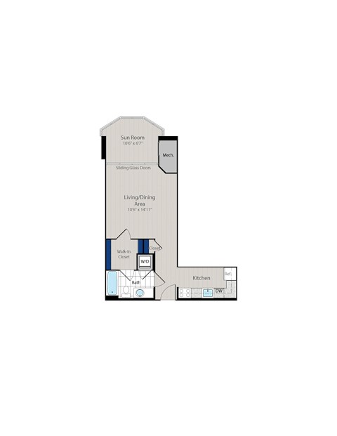 Floor plan for studio, 1 bath, 565 sqft