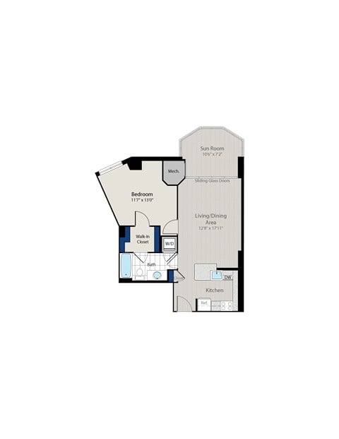 Floor plan for 1 bed, 1 bath, 786 sqft