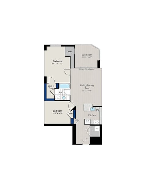 Floor plan for 1 bed, 1 bath, 1094 sqft