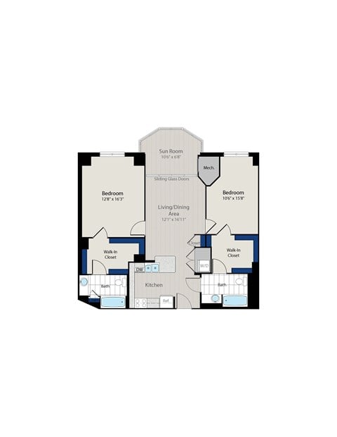Floor plan for 2 beds, 2 baths, 1189 sqft