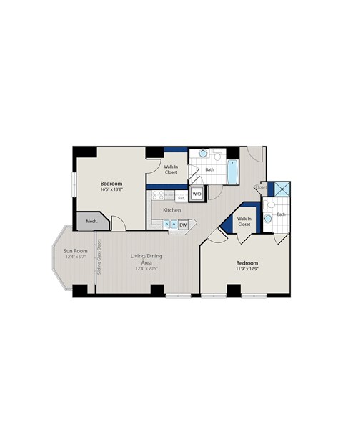 Floor plan for 2 beds, 2 baths, 1293 sqft