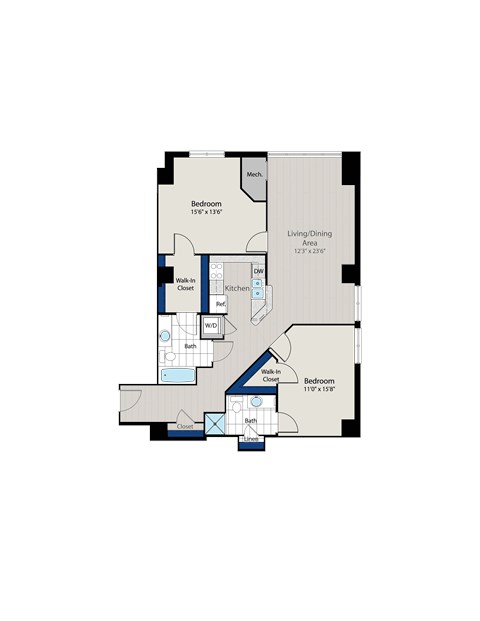 Floor plan for 2 beds, 2 baths, 1194 sqft