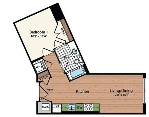 Floor plan for studio, 1 bath, 552 sqft
