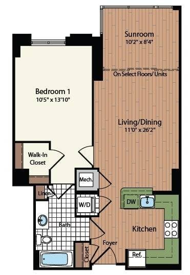 Floor plan for 1 bed, 1 bath, 792 sqft