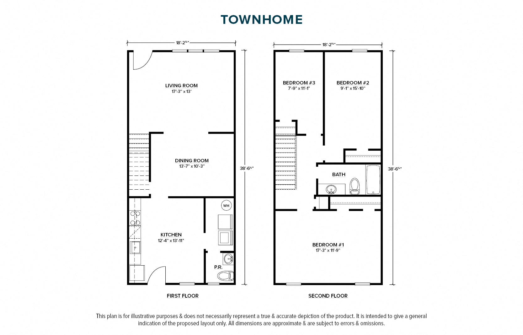 Floor plan for 3 beds, 1.5 baths, 1178 sqft