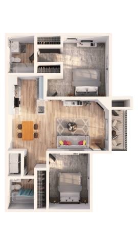 Floor plan for 2 beds, 2 baths, 920 sqft