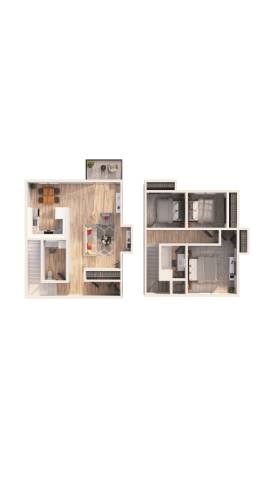 Floor plan for 3 beds, 2 baths, 1100 sqft