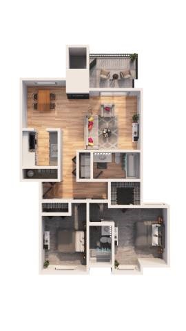 Floor plan for 2 beds, 2 baths, 951 sqft