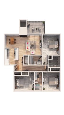 Floor plan for 3 beds, 2 baths, 1212 sqft
