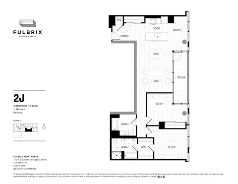 Floor plan for 2 beds, 2 baths, 1346 sqft
