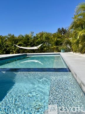 Sarasota house for rent - A swimming pool with a hammock hanging above it.