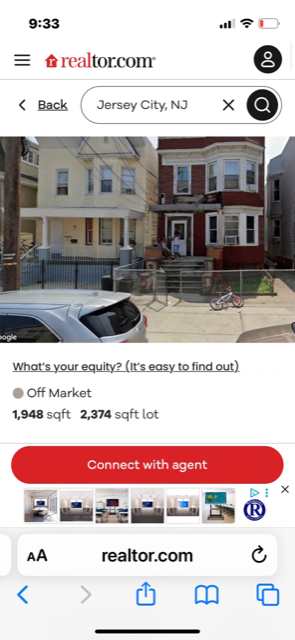 Jersey City apartment for rent - A screenshot of a real estate website showing a property in Jersey City, NJ.