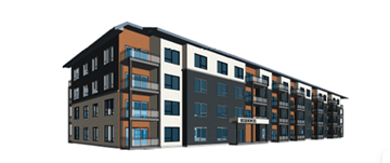 Amherst apartment for rent - A 3D rendered image of a multi-story apartment building.