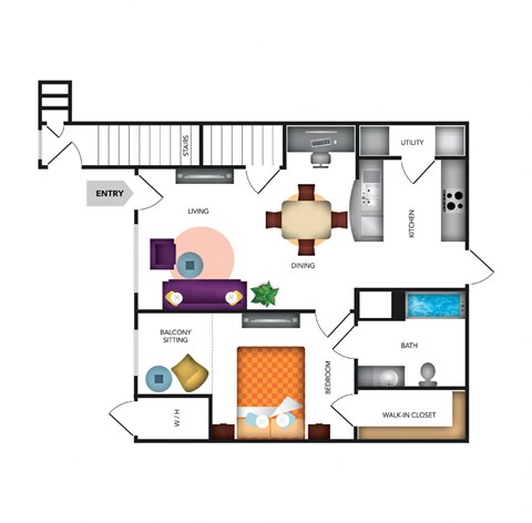 Floor plan for 1 bed, 1 bath, 786 sqft