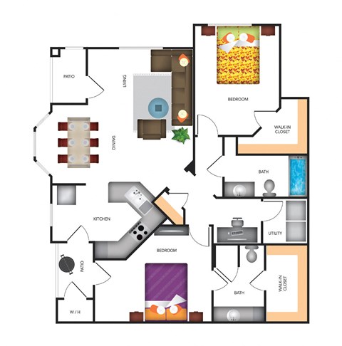 Floor plan for 2 beds, 2 baths, 1239 sqft