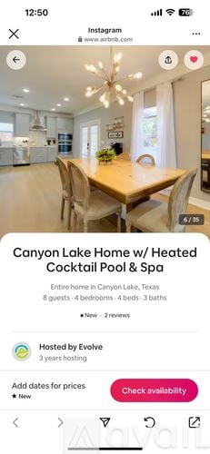 Canyon Lake house for rent - A dining room with a wooden table and chairs is shown.