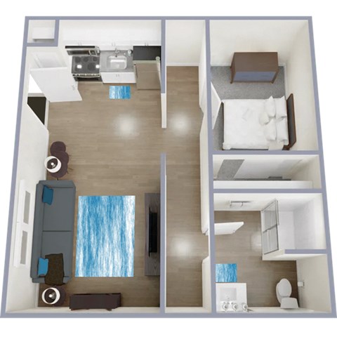 Floor plan for 1 bed, 1 bath, 400 sqft