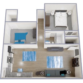 Floor plan for 2 beds, 1 bath, 880 sqft