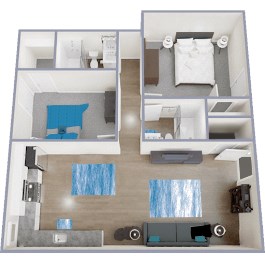 Floor plan for 2 beds, 2 baths, 890 sqft