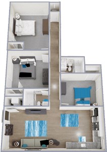 Floor plan for 3 beds, 2 baths, 1065 sqft