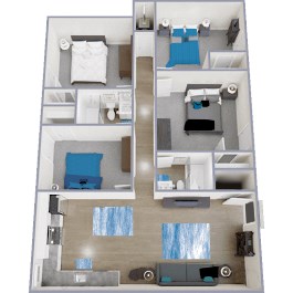 Floor plan for 4 beds, 2 baths, 1251 sqft