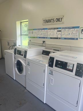 Bude apartment for rent - A row of washing machines in a laundromat.