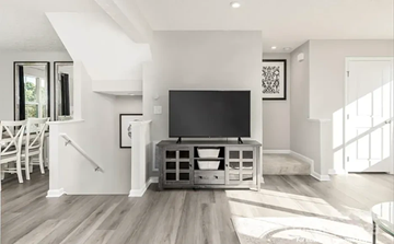 Charlotte house for rent - A modern living room with a television and a wooden floor.