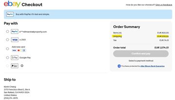Rohnert Park apartment for rent - A screenshot of an eBay checkout page with various payment options and order summary details.