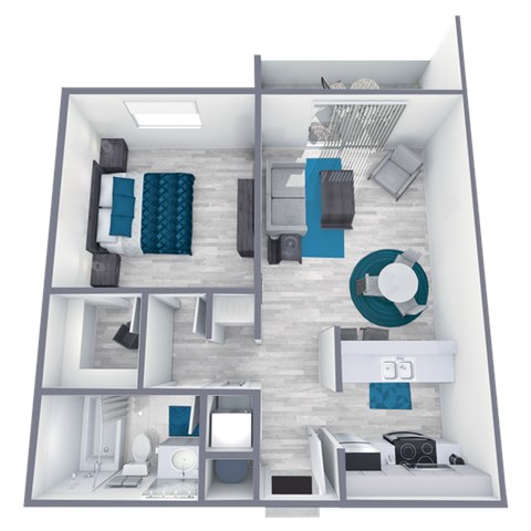Floor plan for 1 bed, 1 bath, 600 sqft