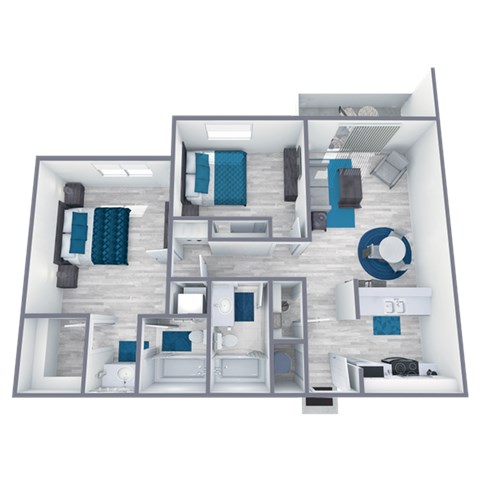 Floor plan for 2 beds, 2 baths, 900 sqft