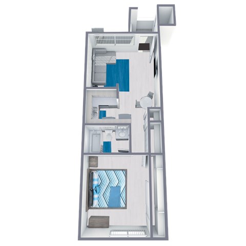Floor plan for 1 bed, 1 bath, 709 sqft