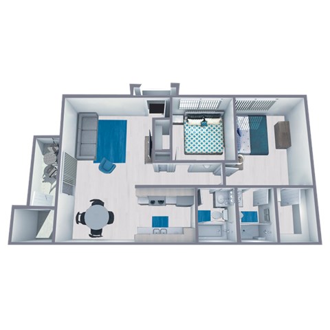 Floor plan for 2 beds, 2 baths, 978 sqft