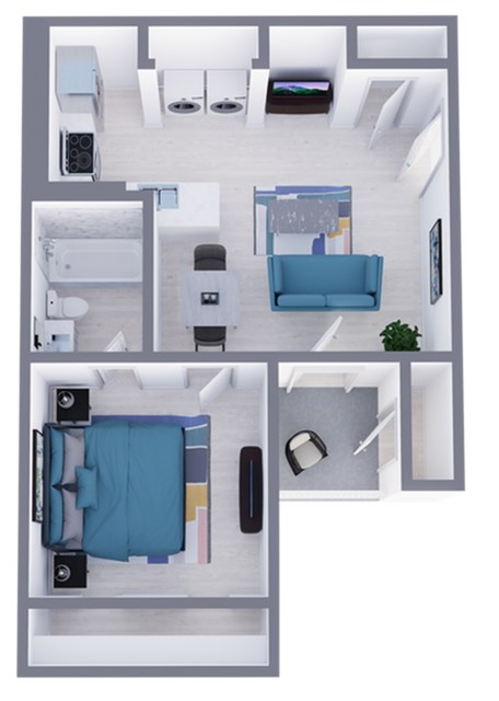 Floor plan for 1 bed, 1 bath, 504 sqft