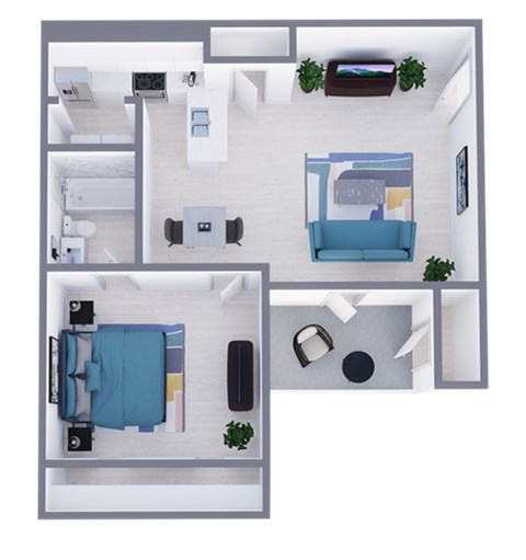 Floor plan for 1 bed, 1 bath, 572 sqft