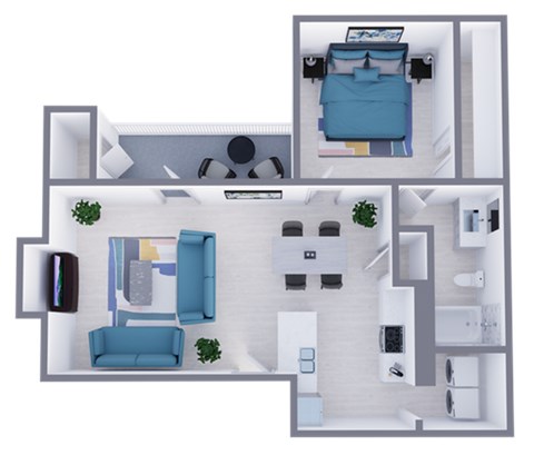 Floor plan for 1 bed, 1 bath, 690 sqft