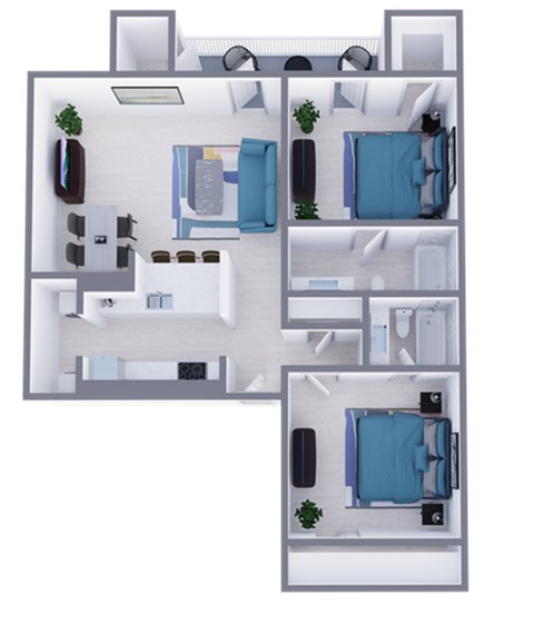 Floor plan for 2 beds, 2 baths, 1026 sqft