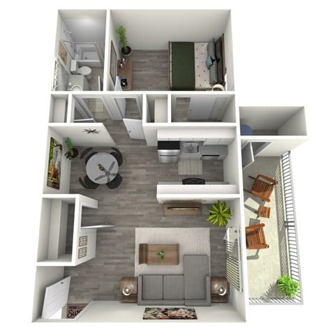 Floor plan for 1 bed, 1 bath, 680 sqft