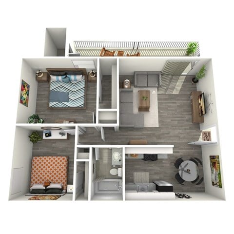 Floor plan for 2 beds, 1 bath, 816 sqft