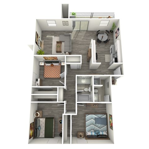 Floor plan for 3 beds, 2 baths, 1195 sqft