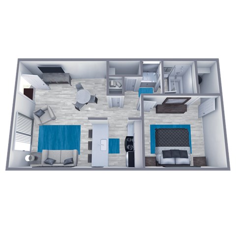 Floor plan for 1 bed, 1 bath, 600 sqft